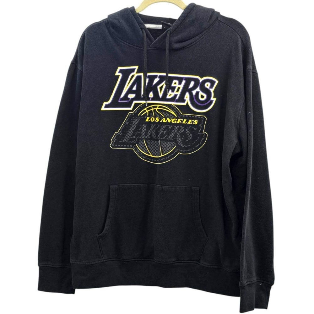 LA Lakers Hoodie Mens XL Black NBA Pullover Sweatshirt Kangaroo Pockets